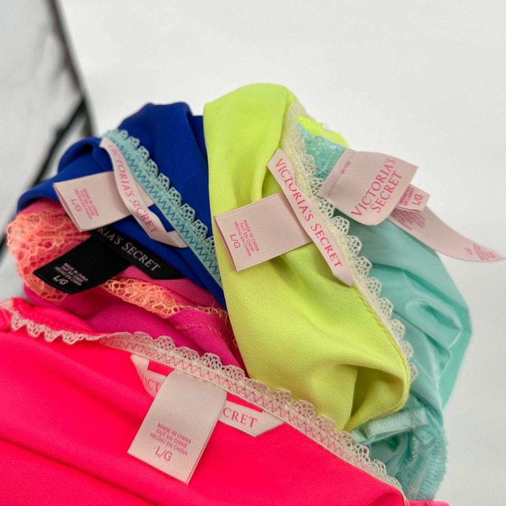 Victoria's Secret Satin Lace Cami Mini Lingerie Dresses 5 PC Bright Vibrant  L - Picture 8 of 11